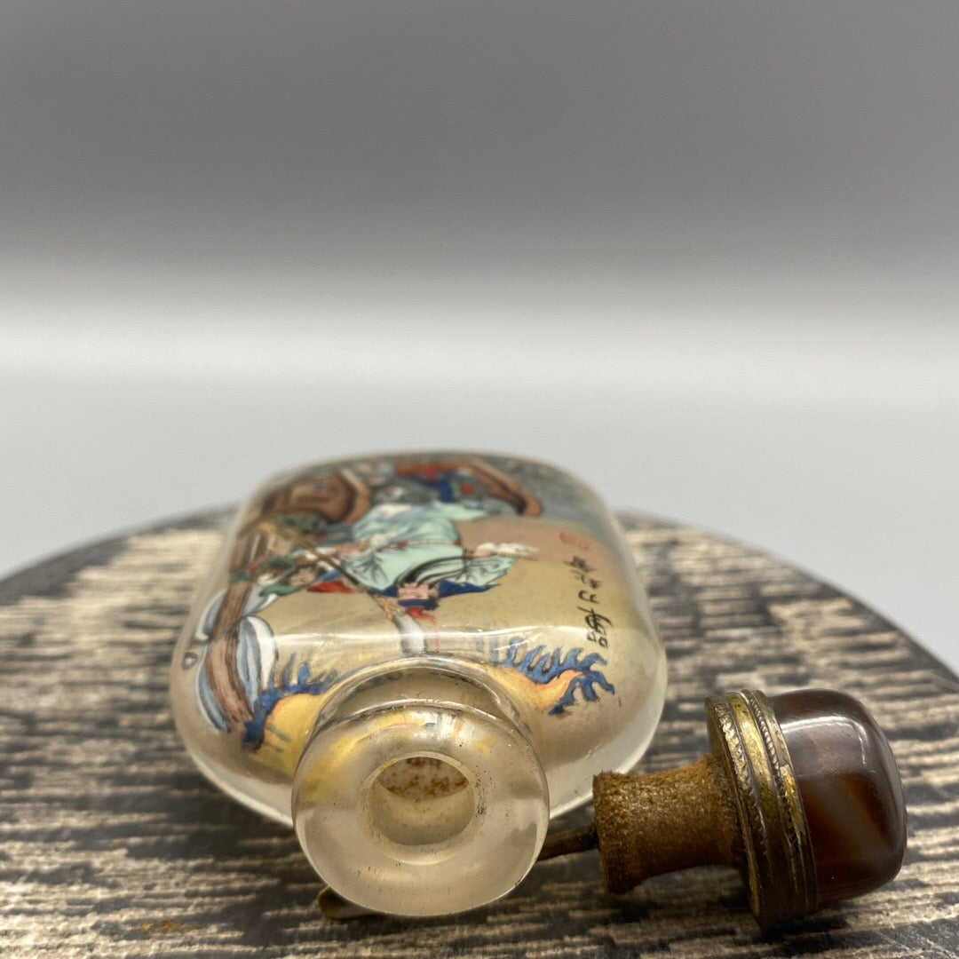 Chinese antique glass [single knife to the meeting] painted snuff bottle inside