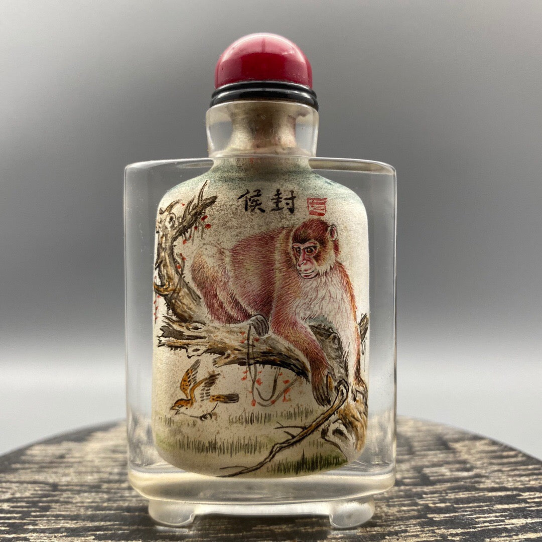 Chinese antique glass [Hou Feng Tu] painted snuff bottle inside