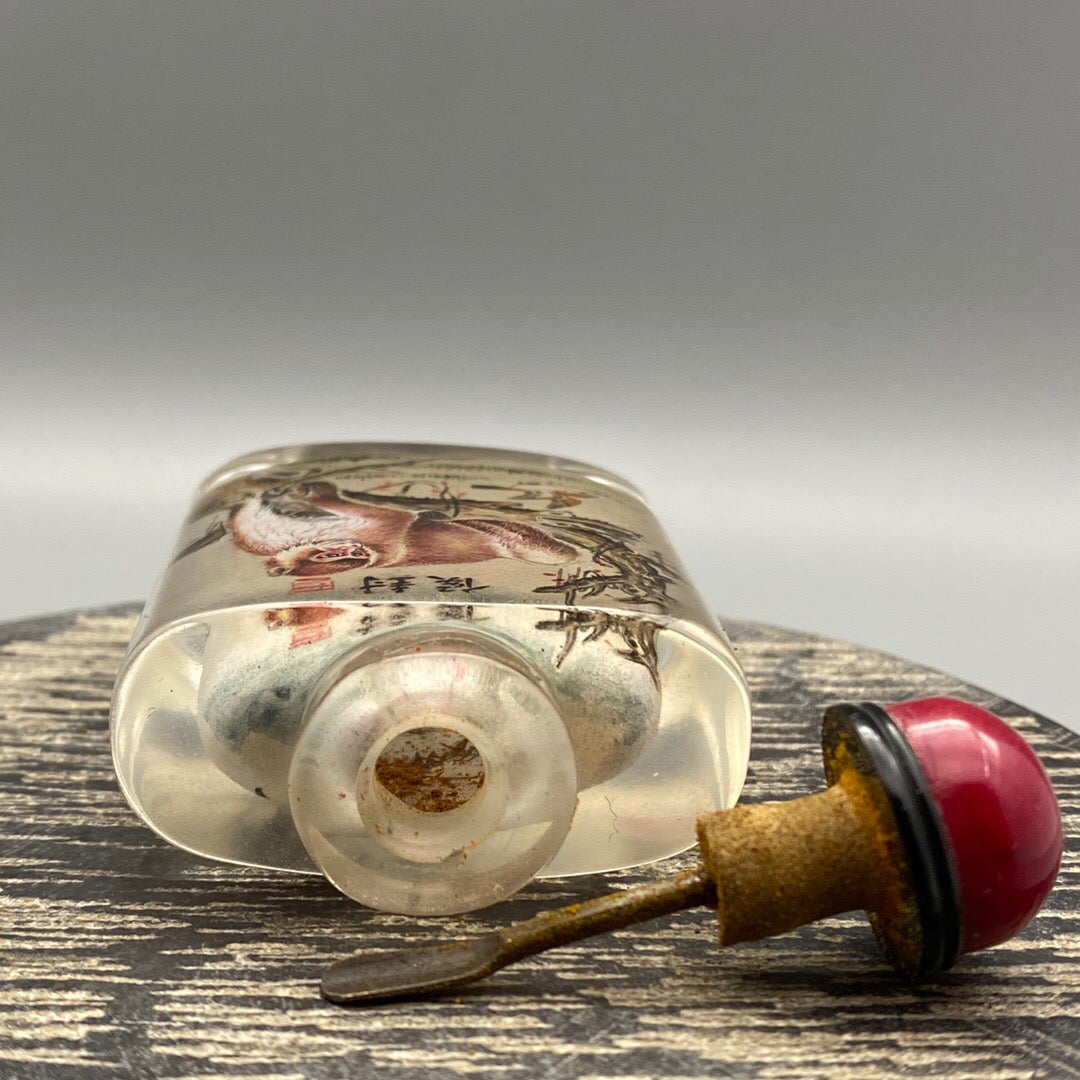 Chinese antique glass [Hou Feng Tu] painted snuff bottle inside