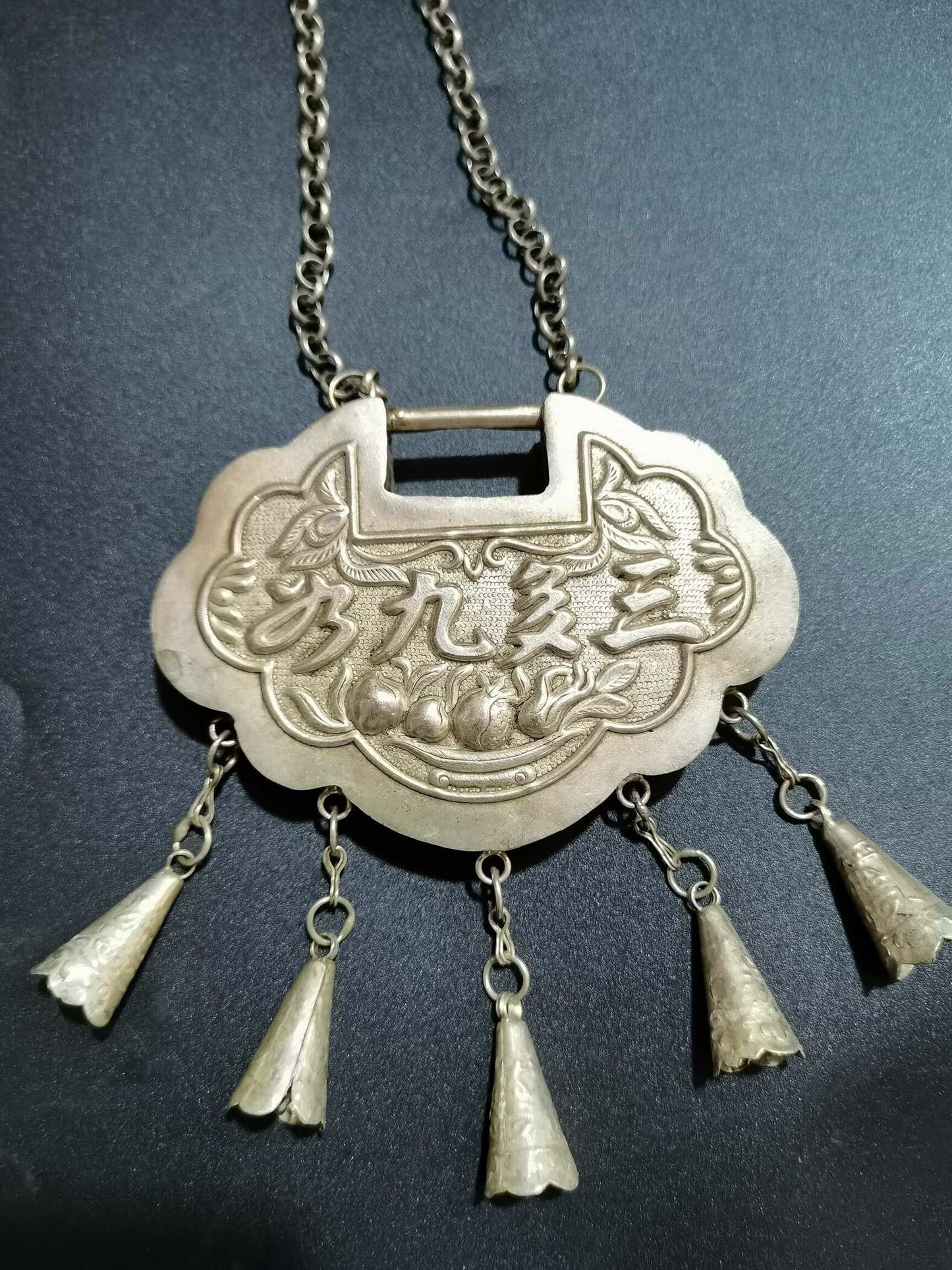 Collection of Chinese Old Silver Long Life Lock Necklace