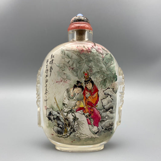 Chinese antique glass [Dream of the Red Chamber] painted snuff bottle