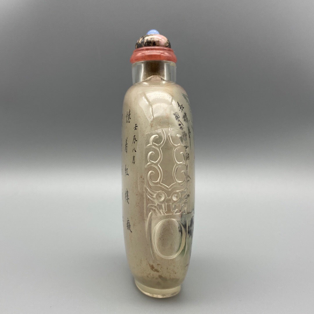 Chinese antique glass [Dream of the Red Chamber] painted snuff bottle