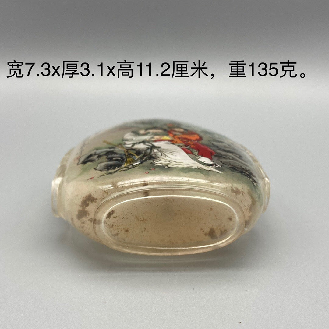 Chinese antique glass [Dream of the Red Chamber] painted snuff bottle