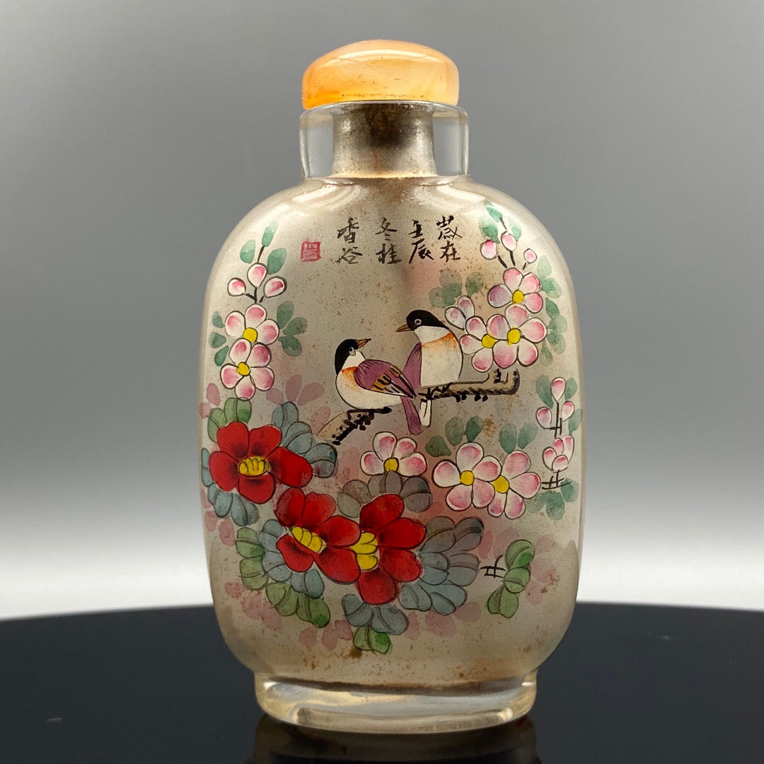 Chinese Antique Glass [Dual Dwelling Picture] Inner Painting snuff bottle