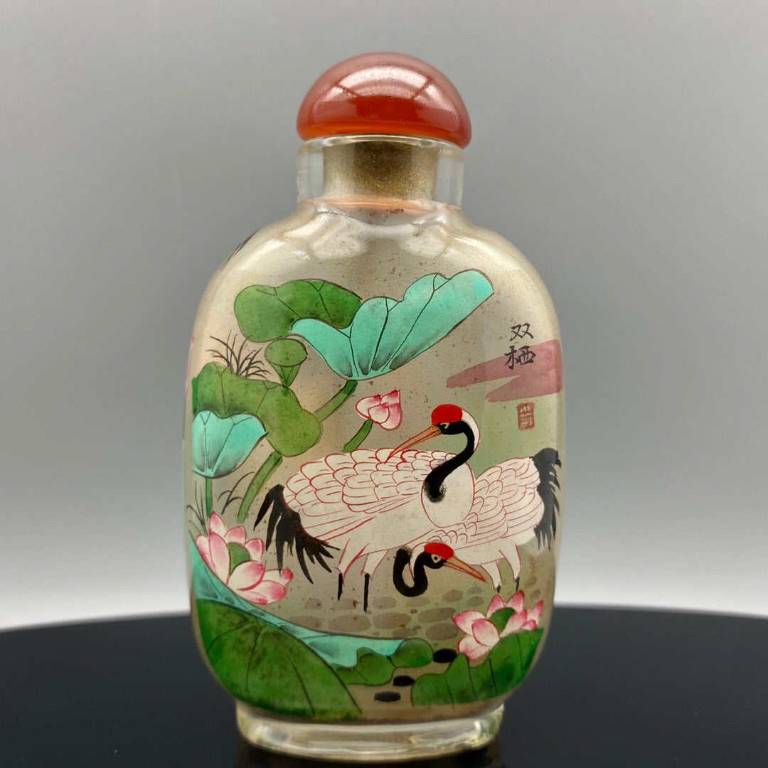Chinese Antique Glass [Dual Dwelling Picture] Inner Painting snuff bottle