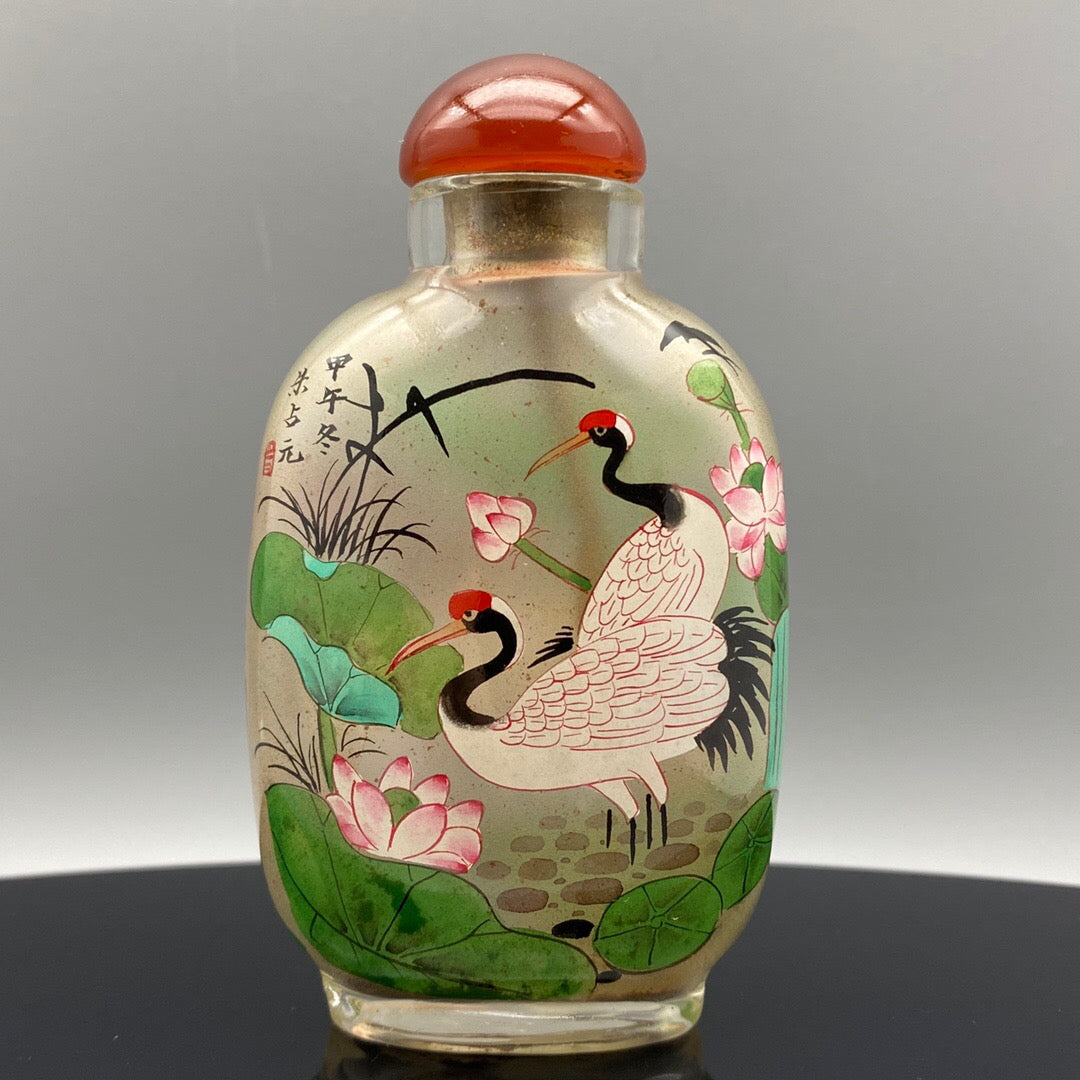 Chinese Antique Glass [Dual Dwelling Picture] Inner Painting snuff bottle