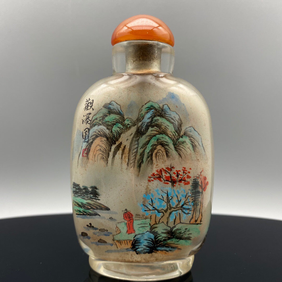 Chinese antique glass [waterfall view] painted snuff bottle inside
