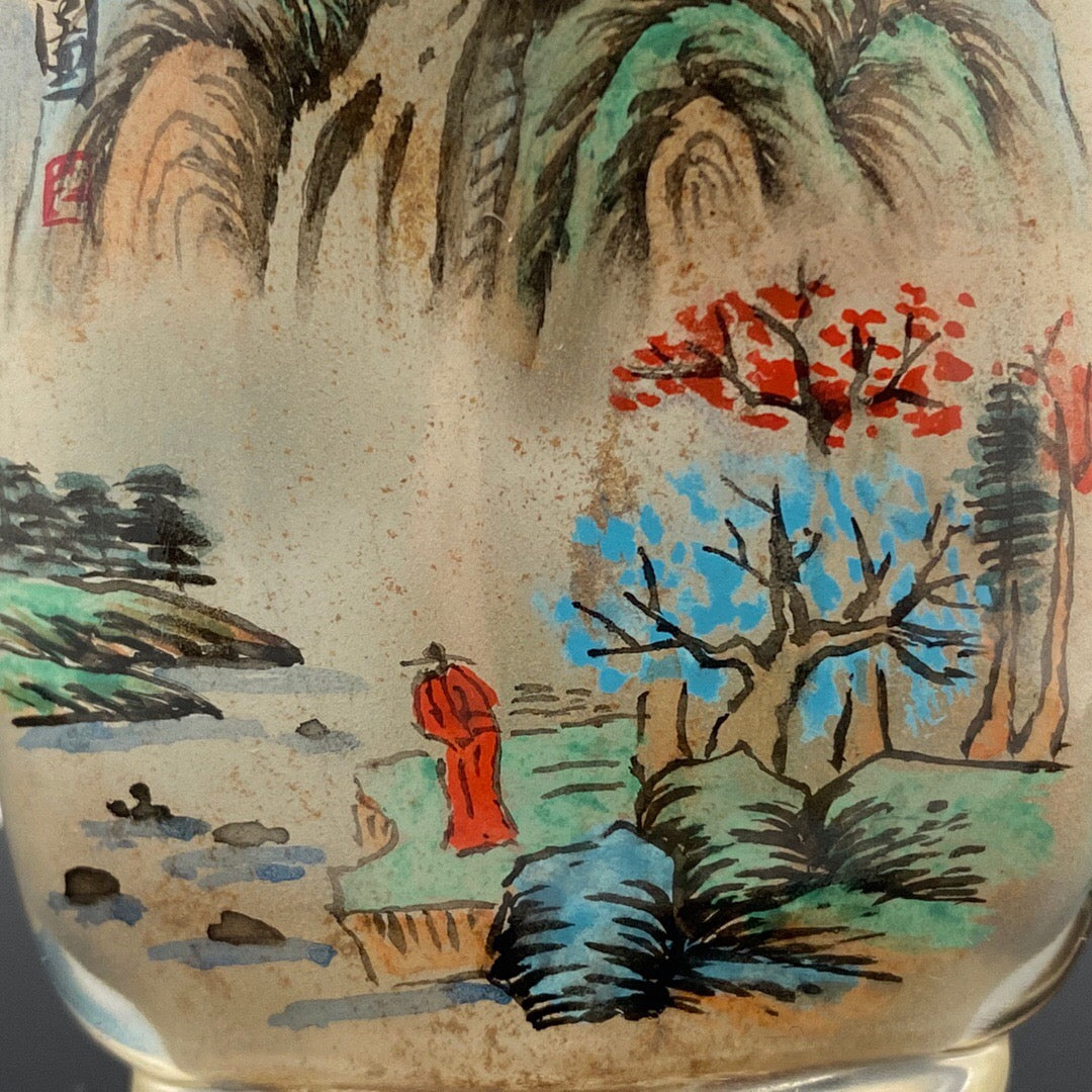 Chinese antique glass [waterfall view] painted snuff bottle inside