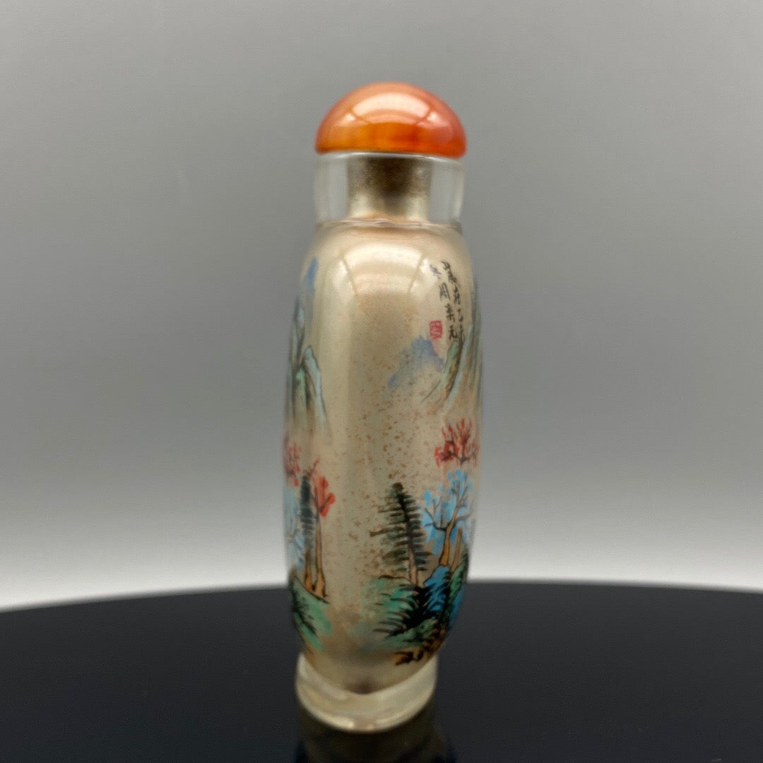 Chinese antique glass [waterfall view] painted snuff bottle inside