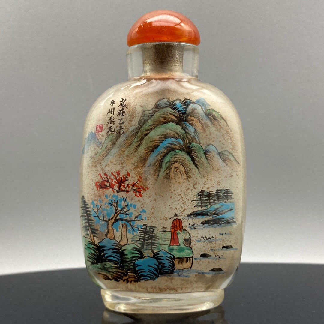 Chinese antique glass [waterfall view] painted snuff bottle inside
