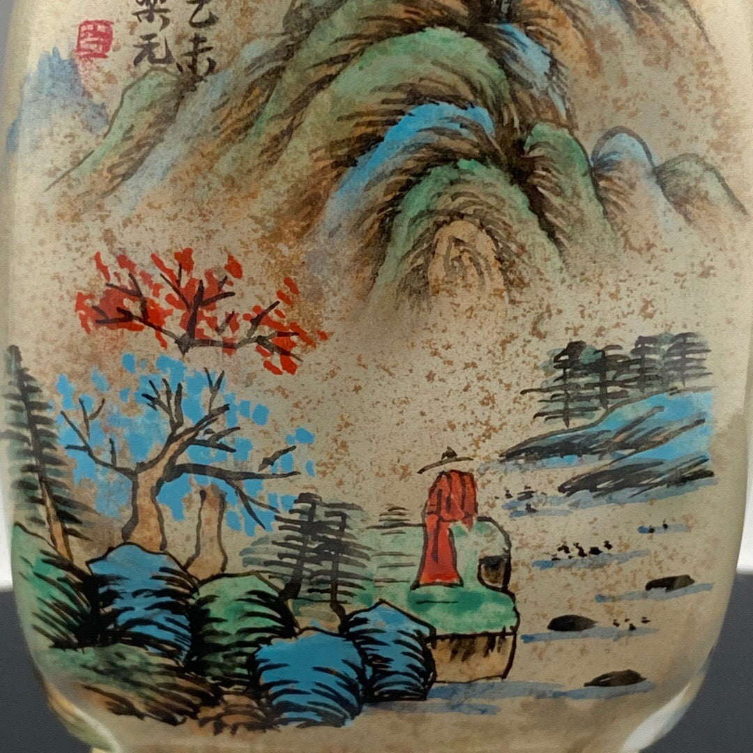 Chinese antique glass [waterfall view] painted snuff bottle inside
