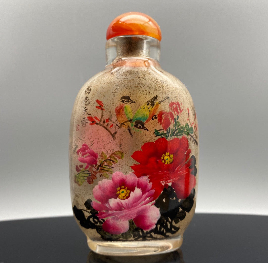 Chinese antique glass [national color and heavenly fragrance] inner painted snuff bottle