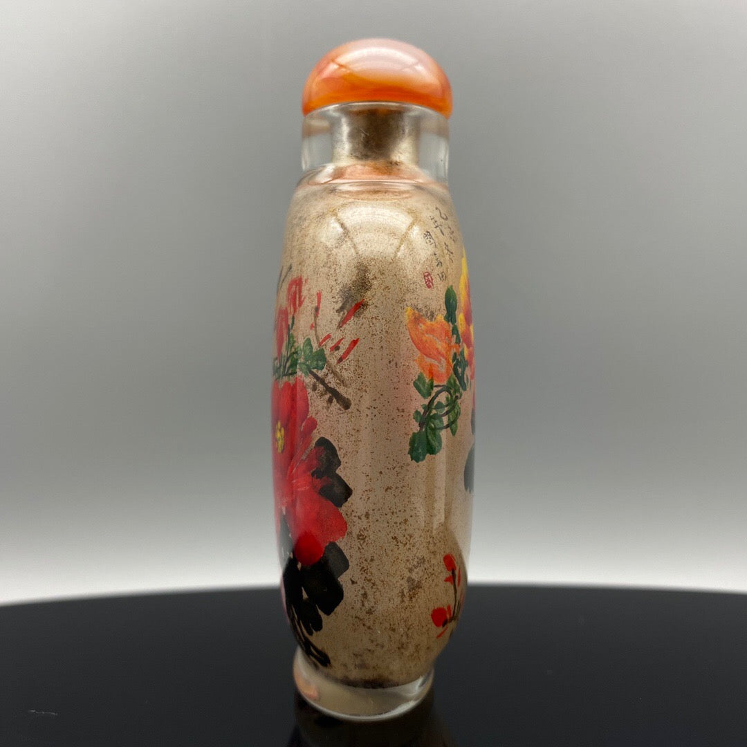 Chinese antique glass [national color and heavenly fragrance] inner painted snuff bottle