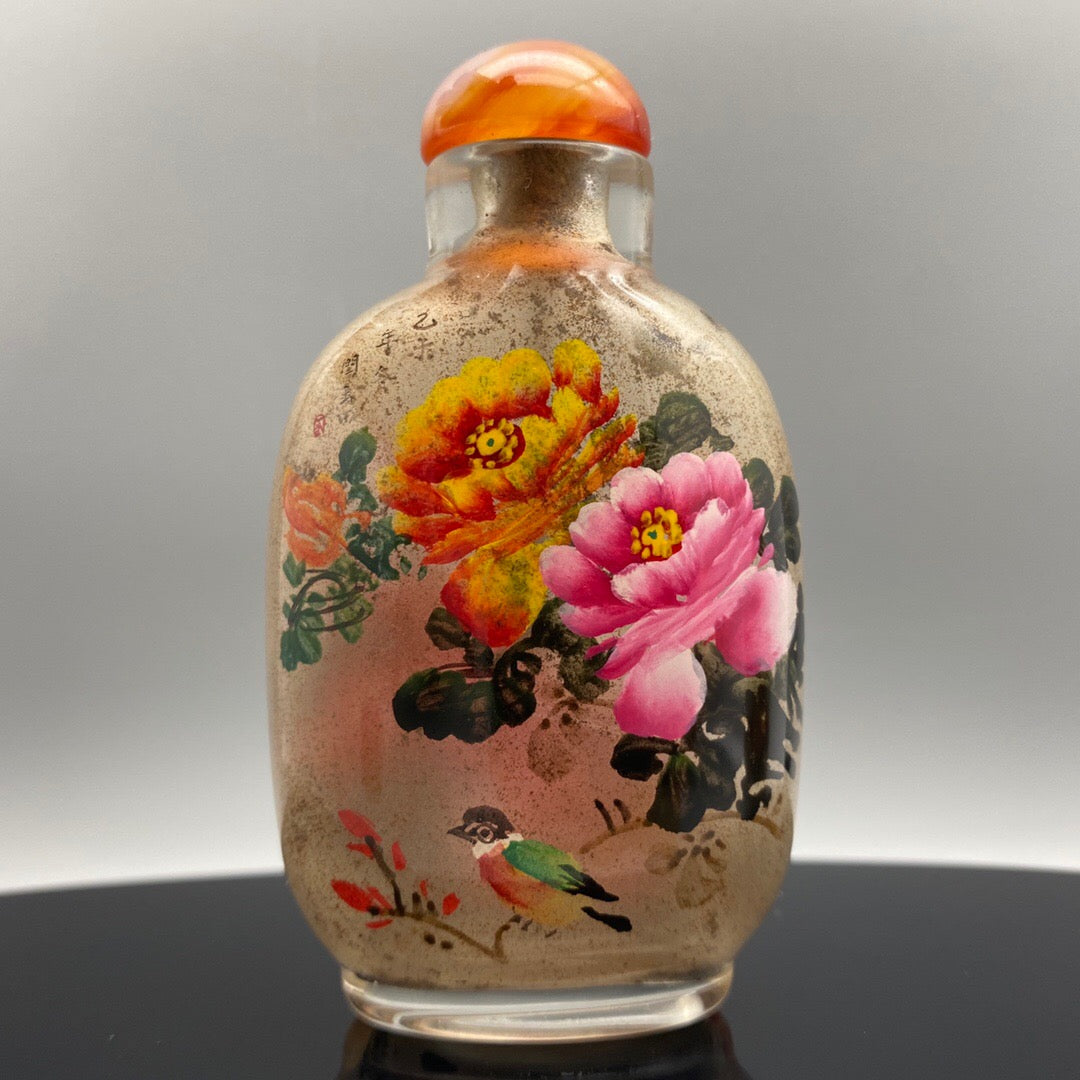 Chinese antique glass [national color and heavenly fragrance] inner painted snuff bottle