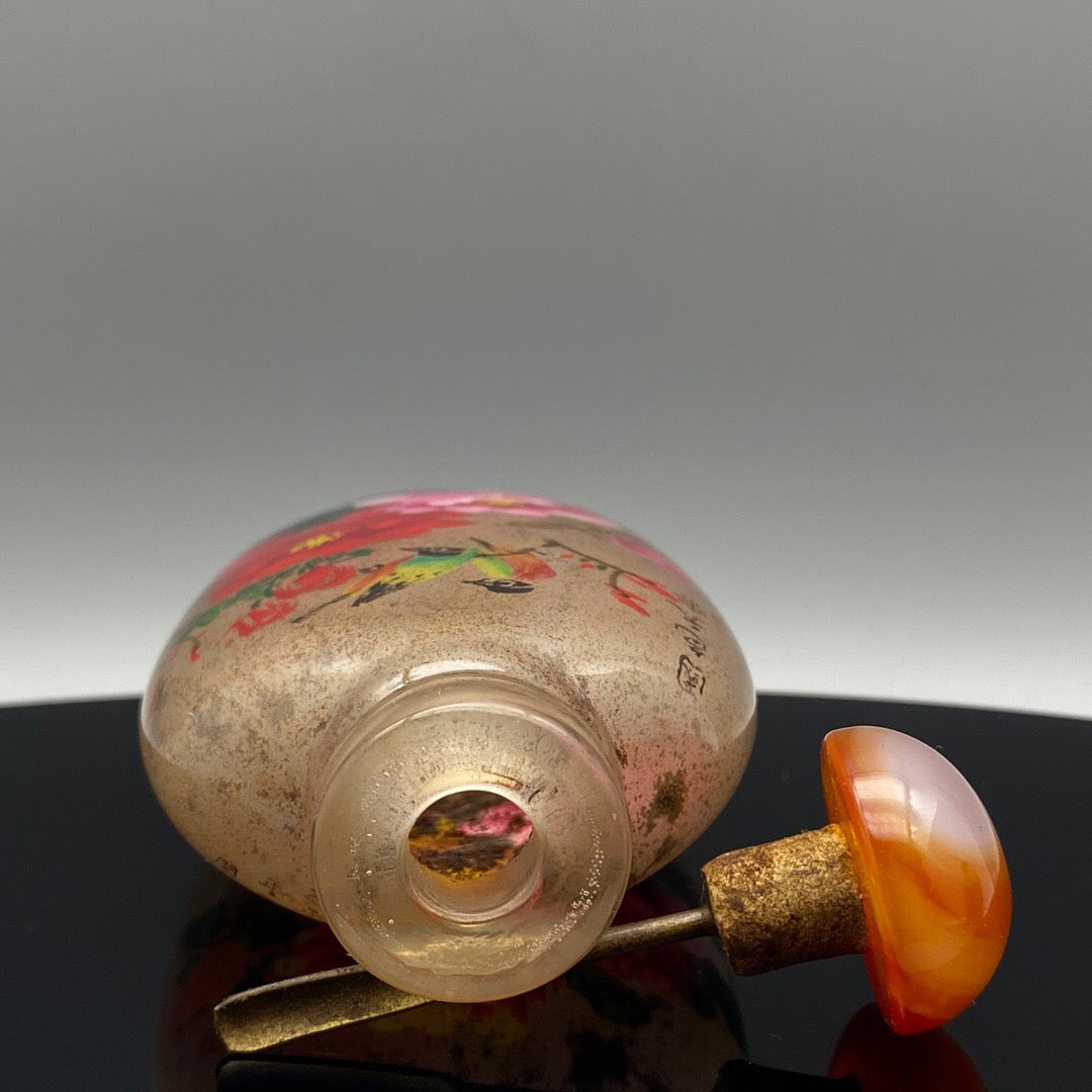 Chinese antique glass [national color and heavenly fragrance] inner painted snuff bottle
