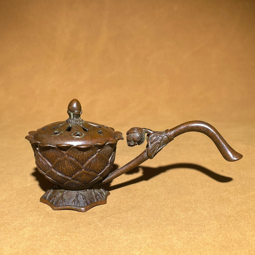 Chinese antique pure copper lotus tea pet fragrance decoration