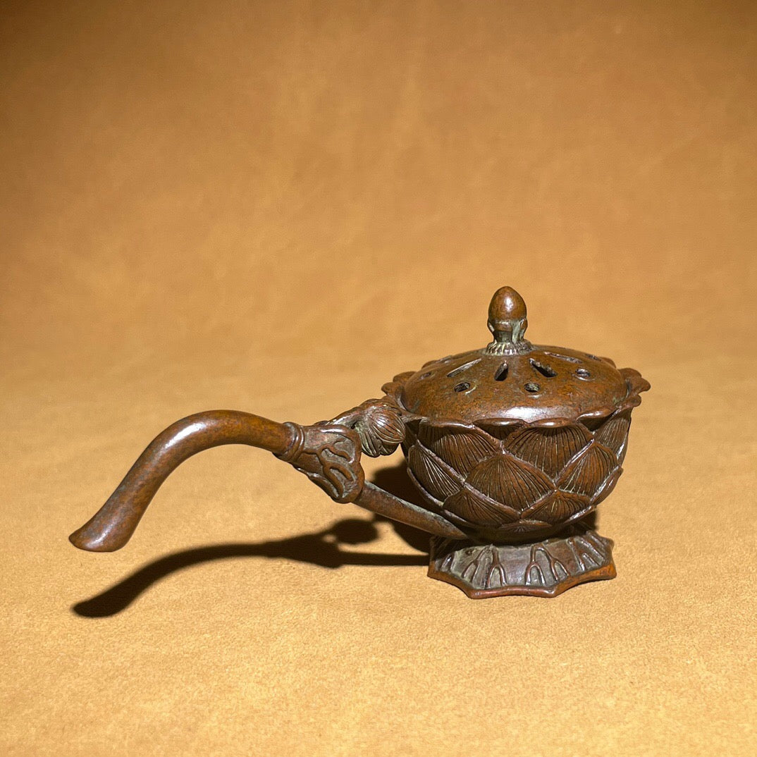 Chinese antique pure copper lotus tea pet fragrance decoration