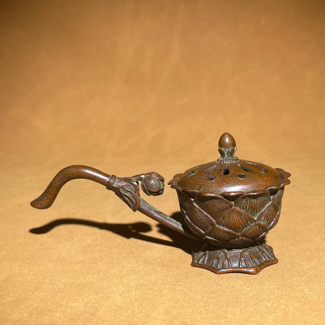 Chinese antique pure copper lotus tea pet fragrance decoration