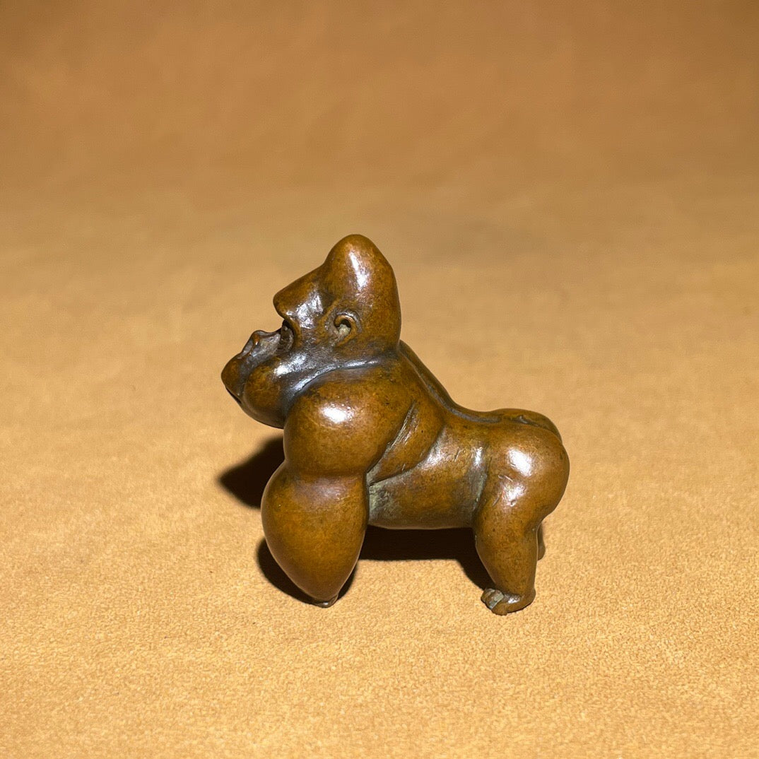 Chinese antique pure copper gorilla tea pet ornament