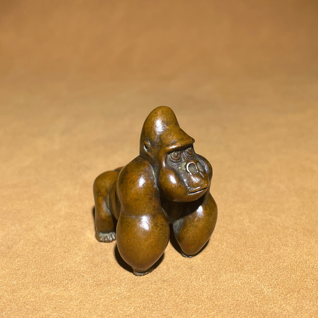 Chinese antique pure copper gorilla tea pet ornament