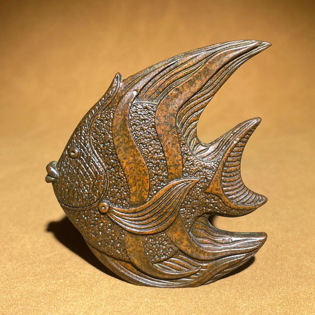 Chinese antique pure copper flounder tea pet fragrant decoration