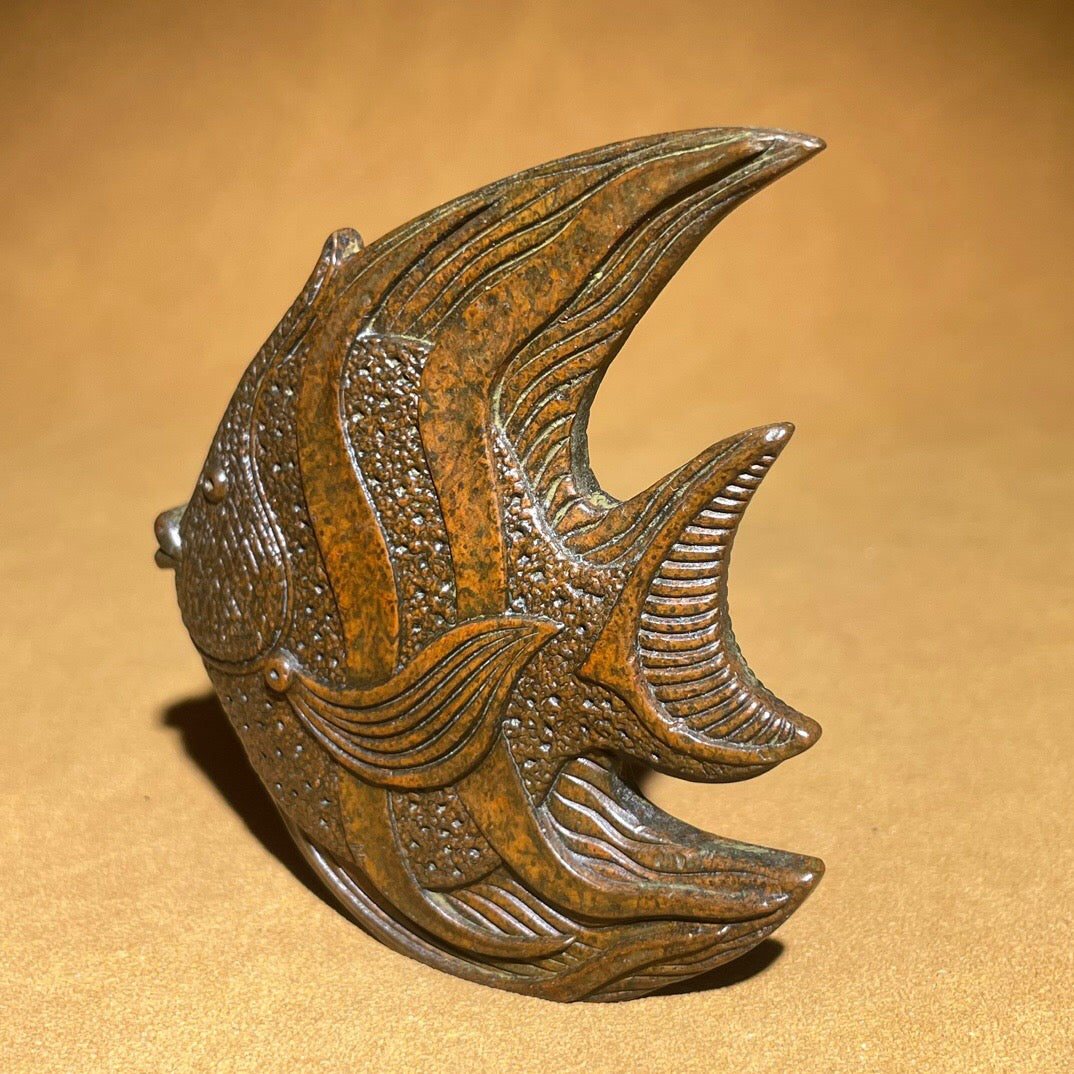 Chinese antique pure copper flounder tea pet fragrant decoration