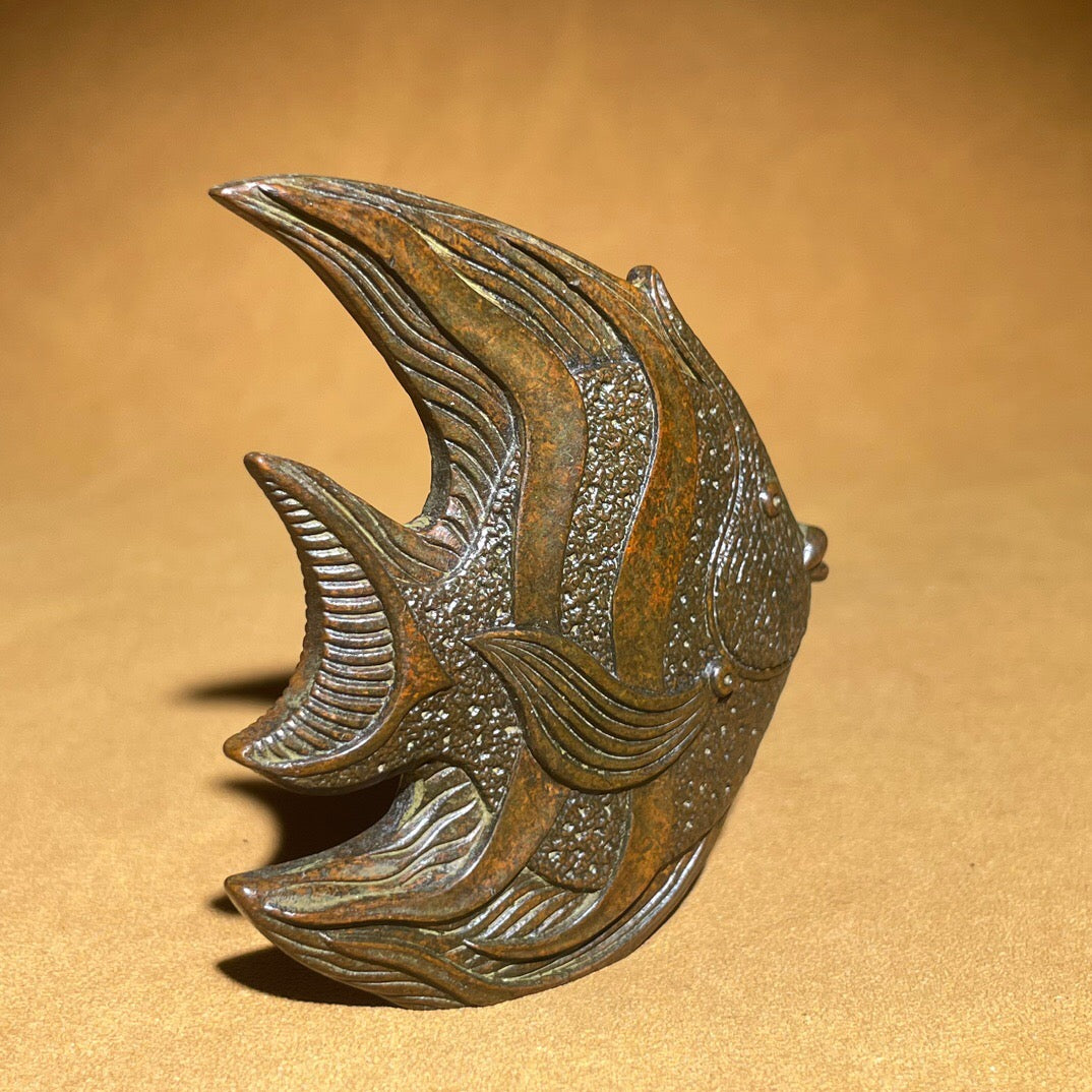 Chinese antique pure copper flounder tea pet fragrant decoration