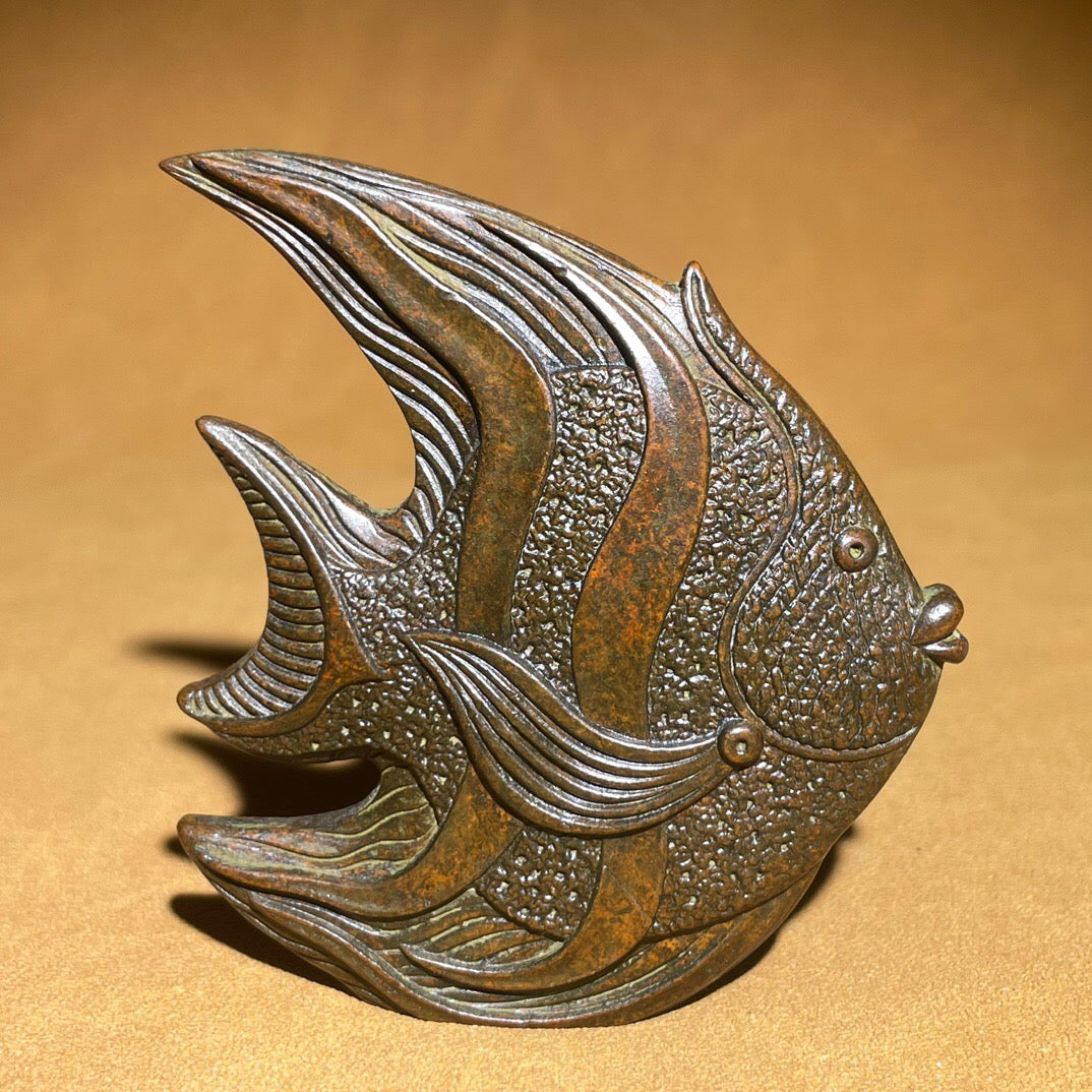 Chinese antique pure copper flounder tea pet fragrant decoration