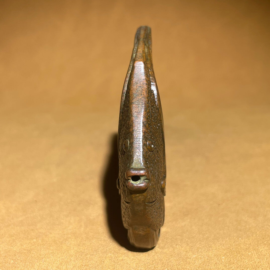 Chinese antique pure copper flounder tea pet fragrant decoration