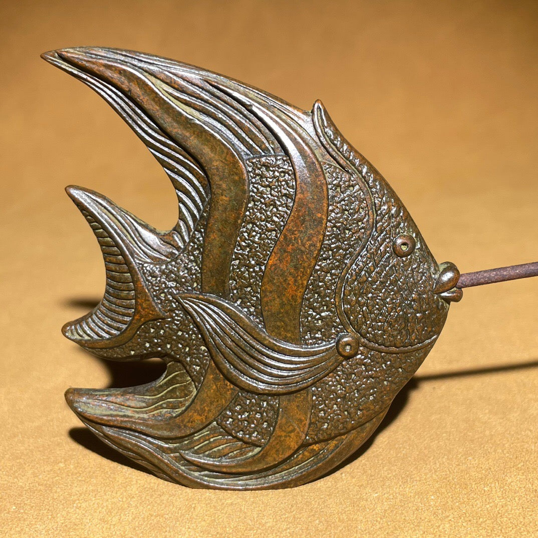Chinese antique pure copper flounder tea pet fragrant decoration