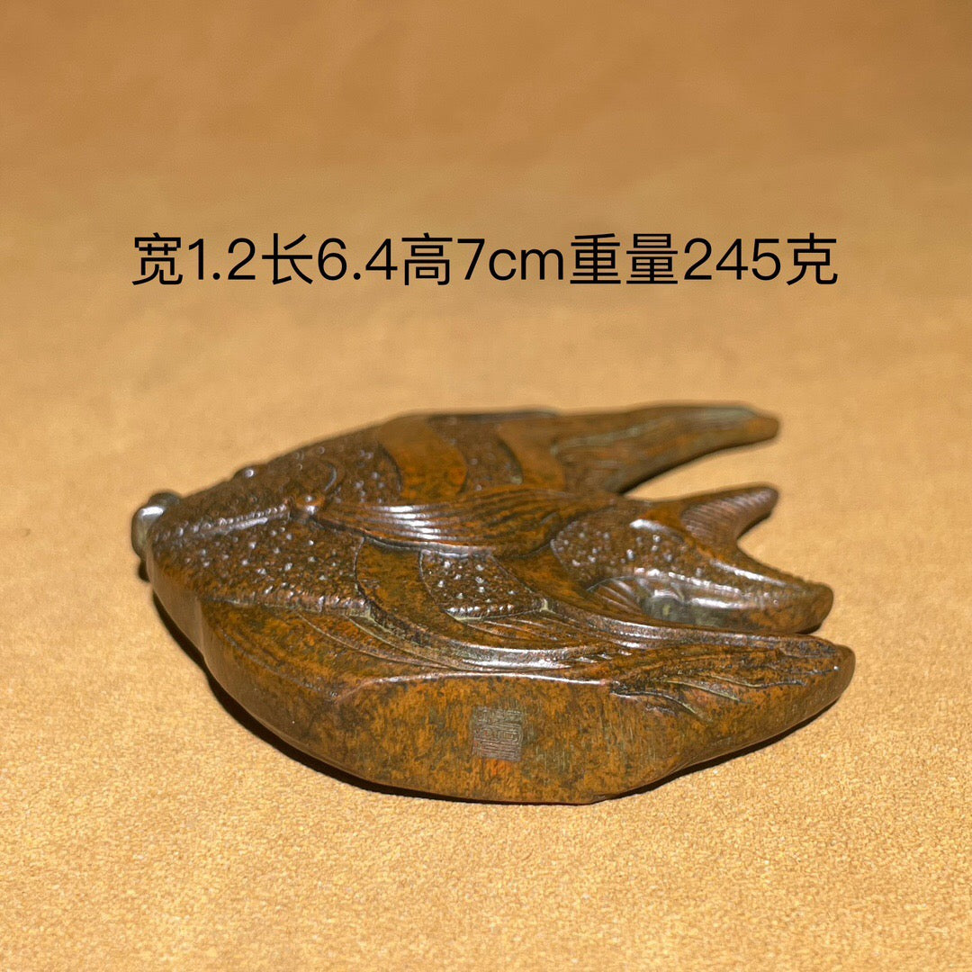 Chinese antique pure copper flounder tea pet fragrant decoration