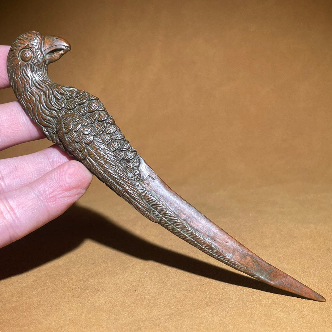 Chinese antique pure copper parrot tea knife ornament
