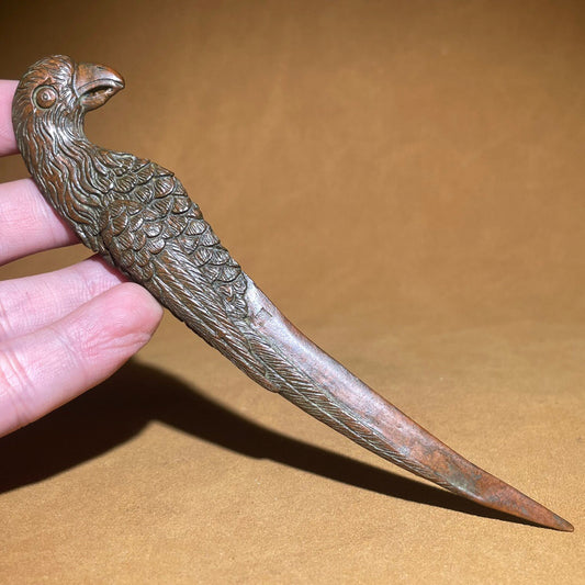 Chinese antique pure copper parrot tea knife ornament