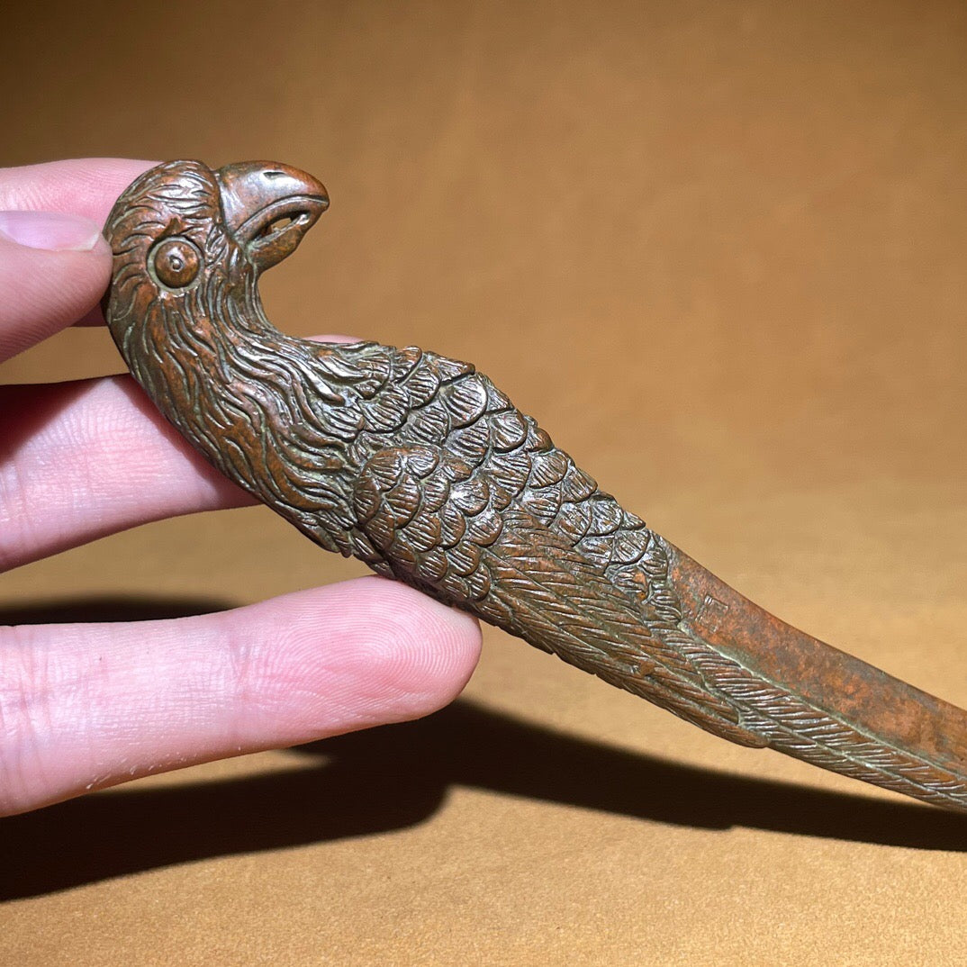 Chinese antique pure copper parrot tea knife ornament