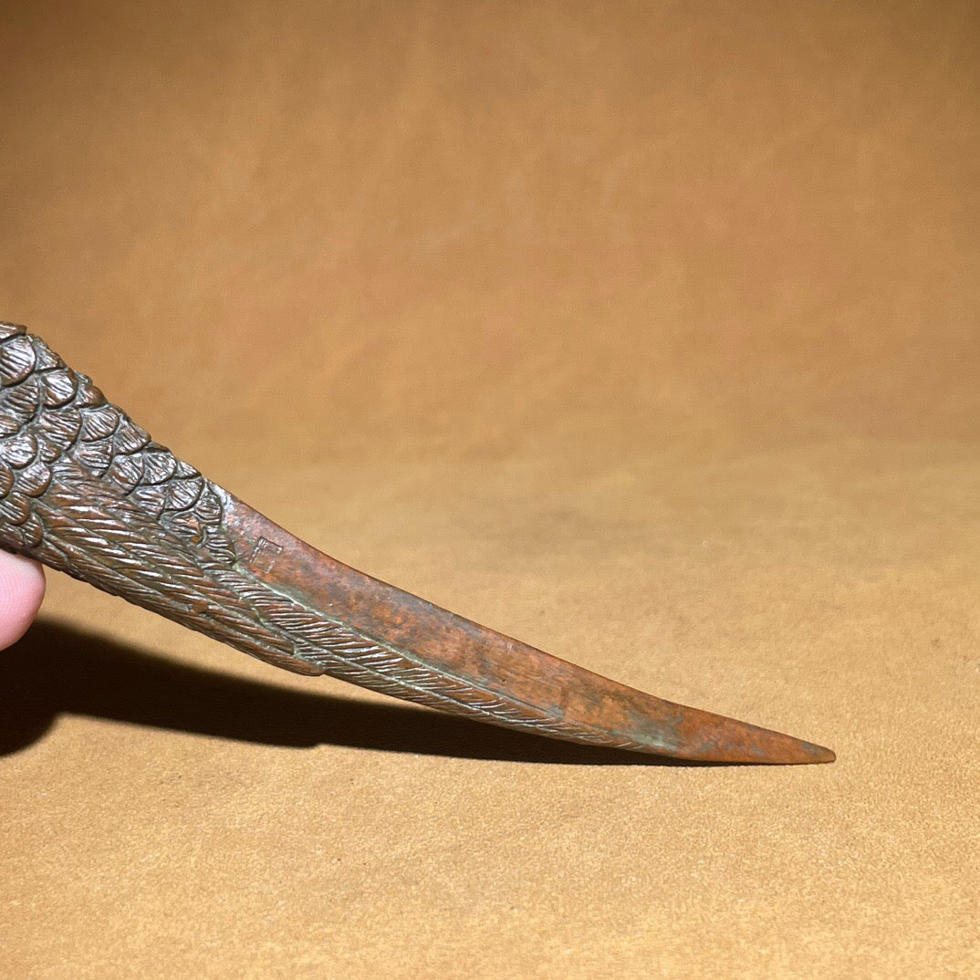 Chinese antique pure copper parrot tea knife ornament