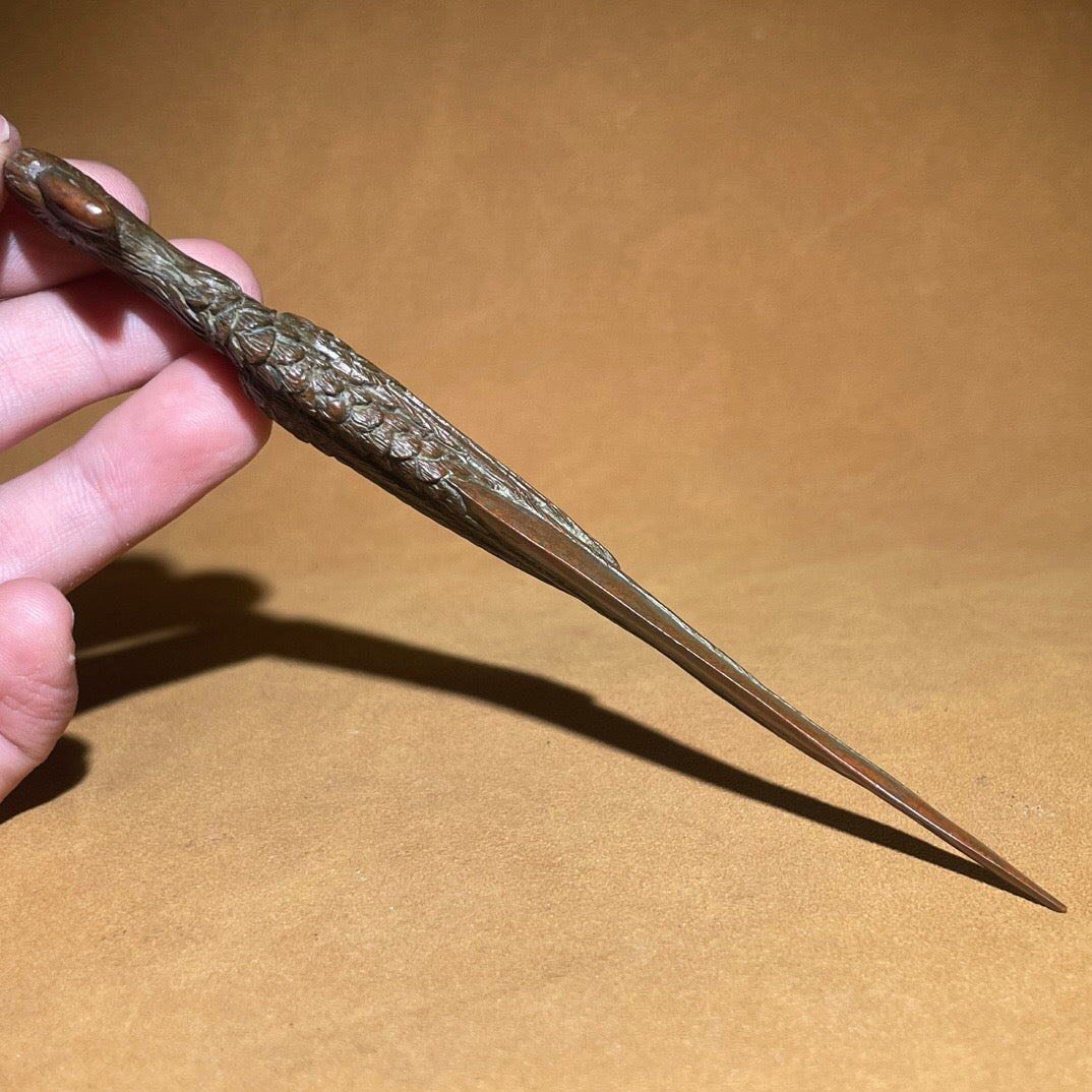 Chinese antique pure copper parrot tea knife ornament