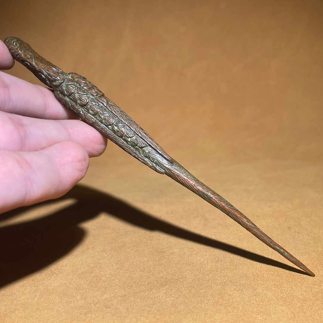 Chinese antique pure copper parrot tea knife ornament