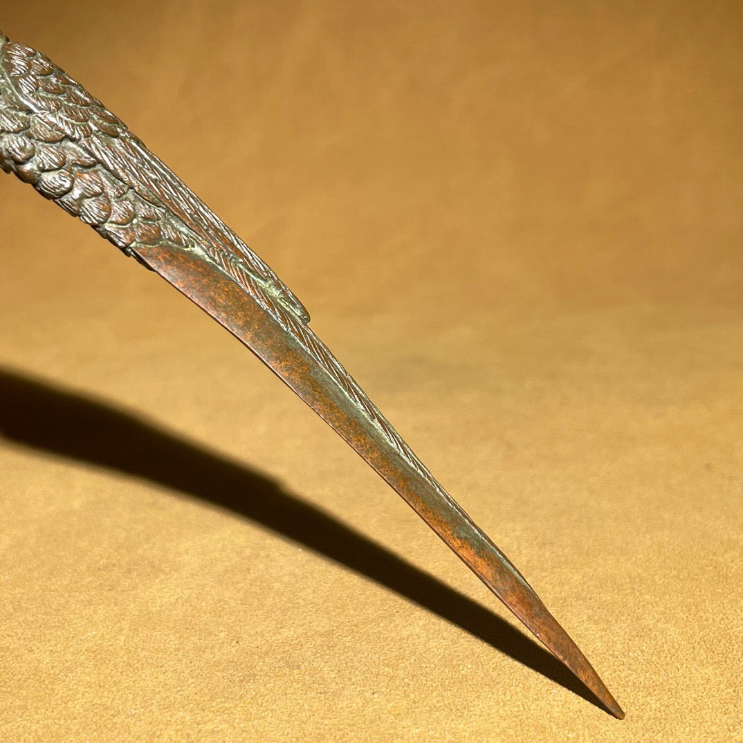 Chinese antique pure copper parrot tea knife ornament