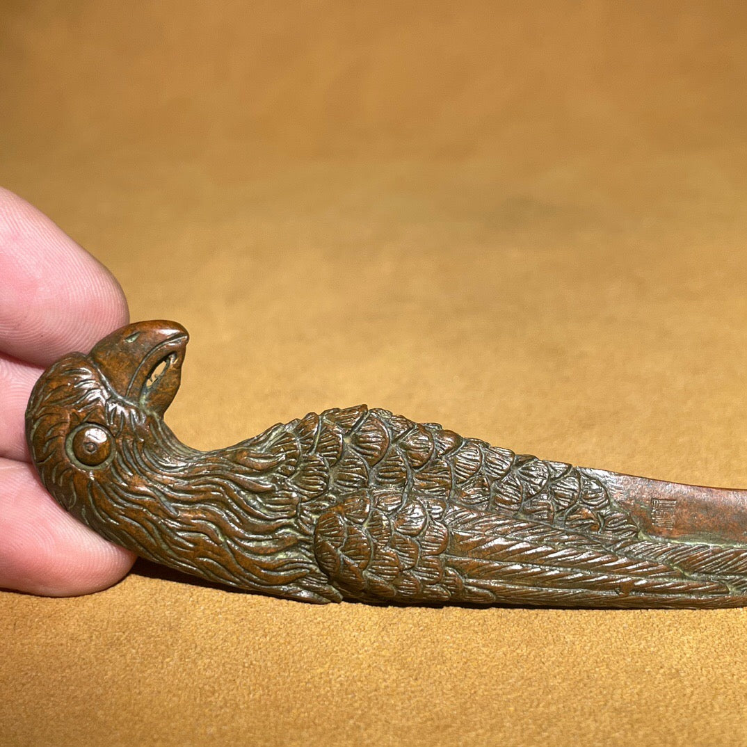 Chinese antique pure copper parrot tea knife ornament