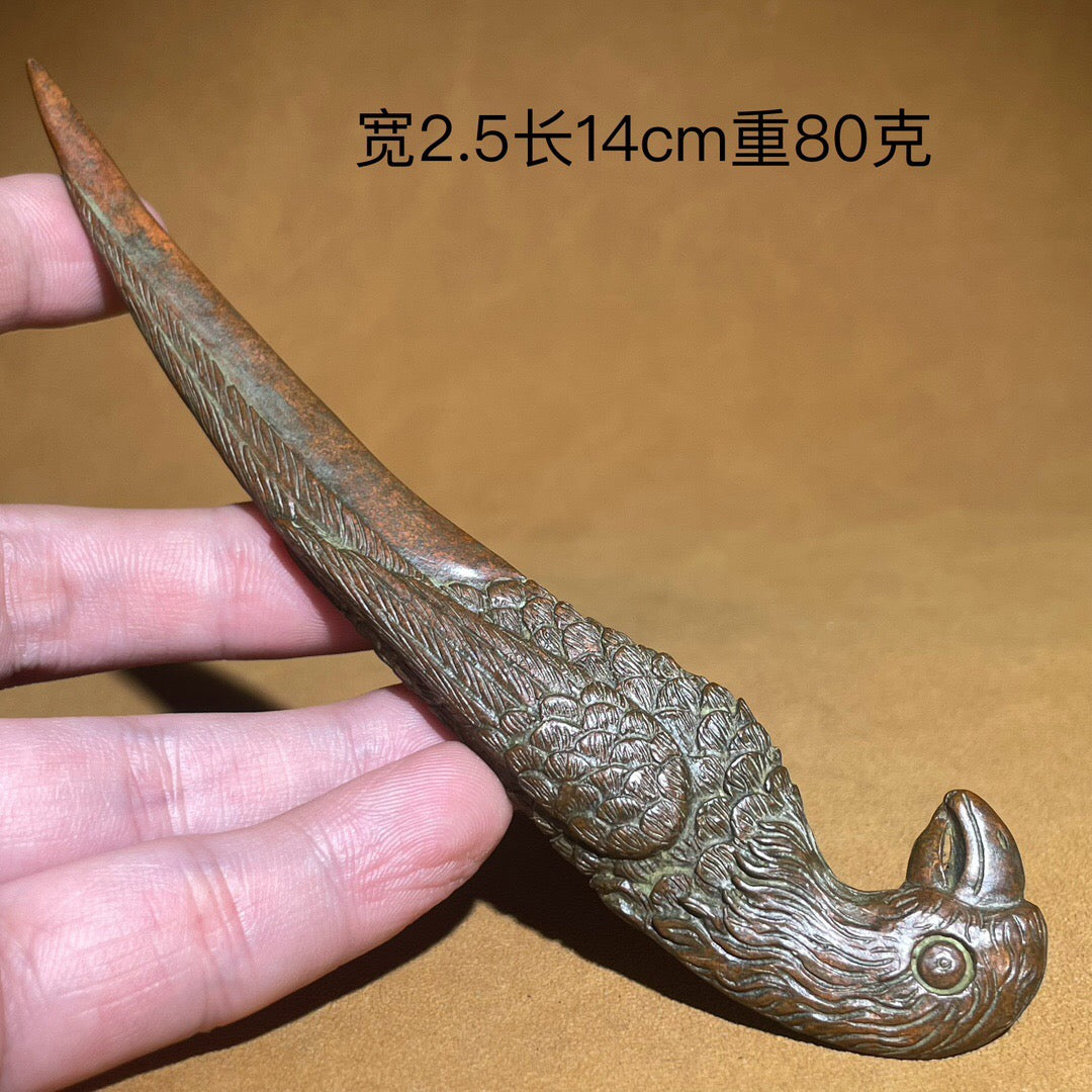 Chinese antique pure copper parrot tea knife ornament