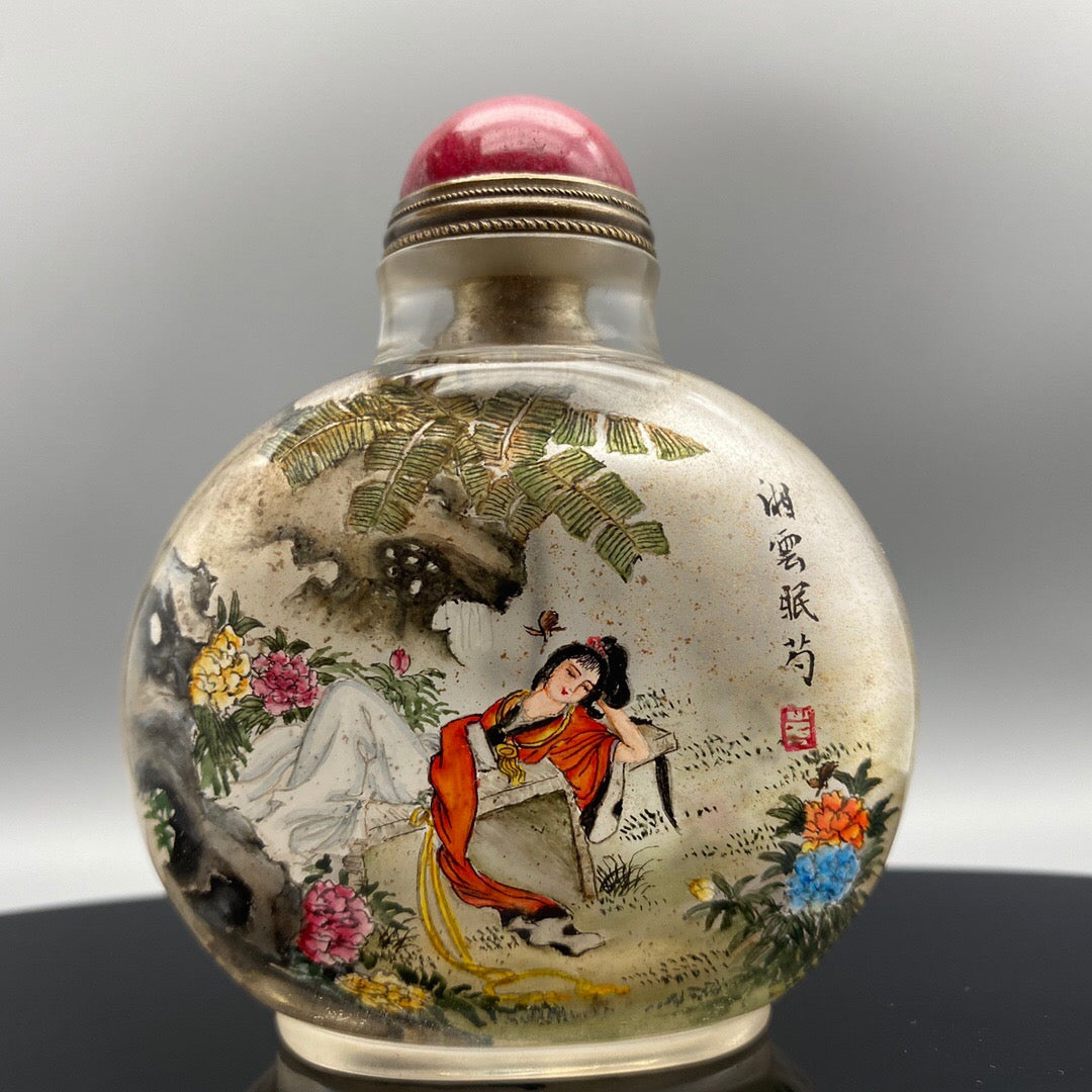 Chinese antique handmade painting [Xiangyun Mianshao] glass inner painting snuff bottle