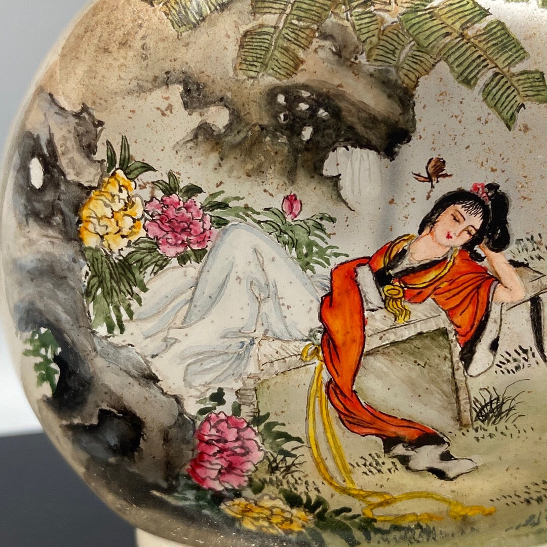 Chinese antique handmade painting [Xiangyun Mianshao] glass inner painting snuff bottle
