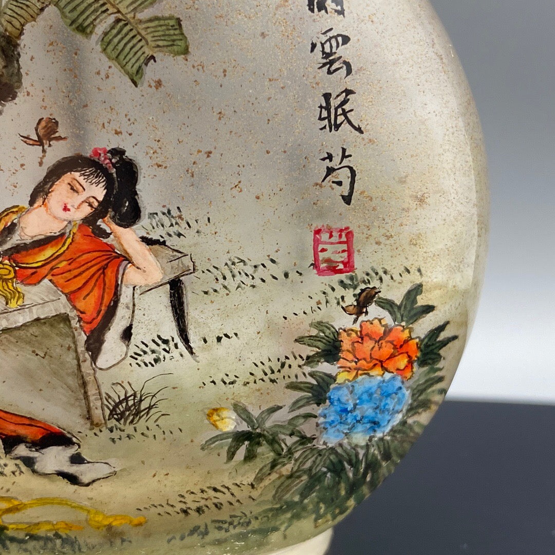 Chinese antique handmade painting [Xiangyun Mianshao] glass inner painting snuff bottle
