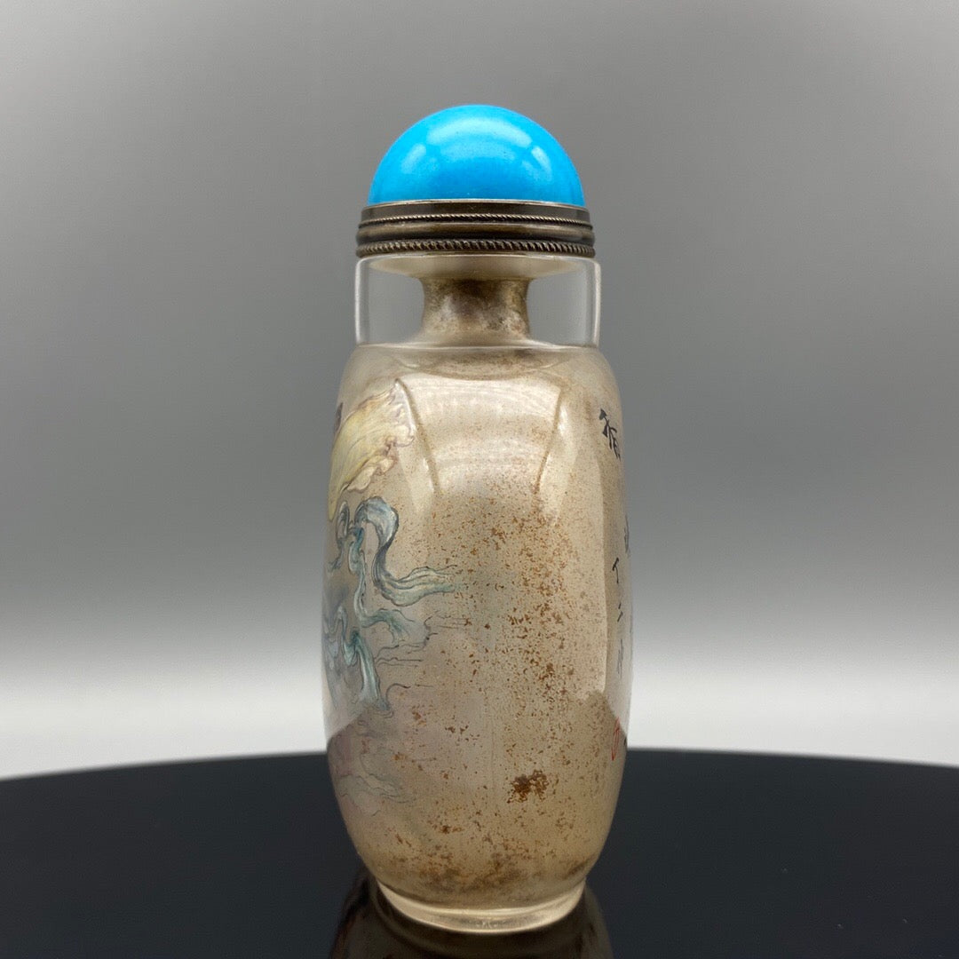 Chinese antique handmade painting "Peony Fairy" glass inner painting snuff bottle
