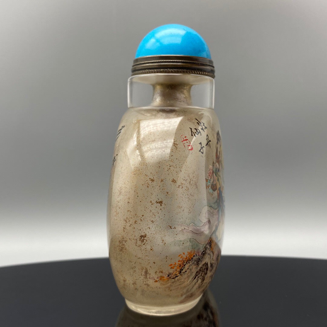 Chinese antique handmade painting "Peony Fairy" glass inner painting snuff bottle