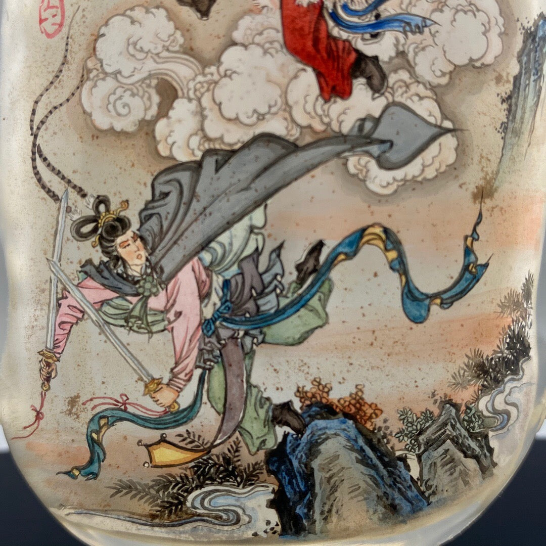 Chinese antique handmade painting [Three dozen white bone essence] glass inner painting snuff bottle