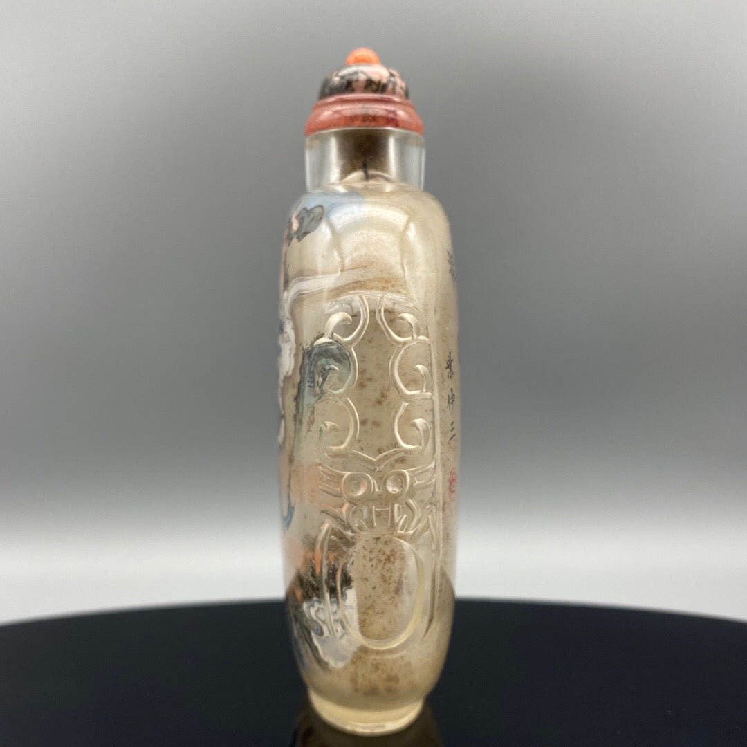 Chinese antique handmade painting [Three dozen white bone essence] glass inner painting snuff bottle