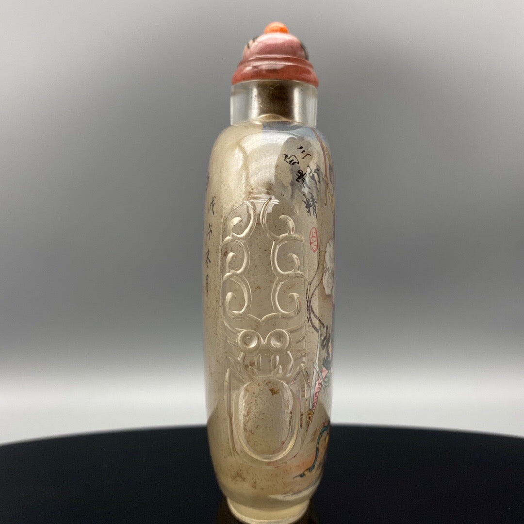 Chinese antique handmade painting [Three dozen white bone essence] glass inner painting snuff bottle
