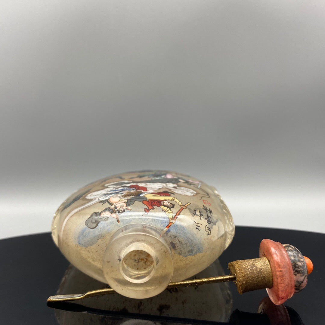 Chinese antique handmade painting [Three dozen white bone essence] glass inner painting snuff bottle
