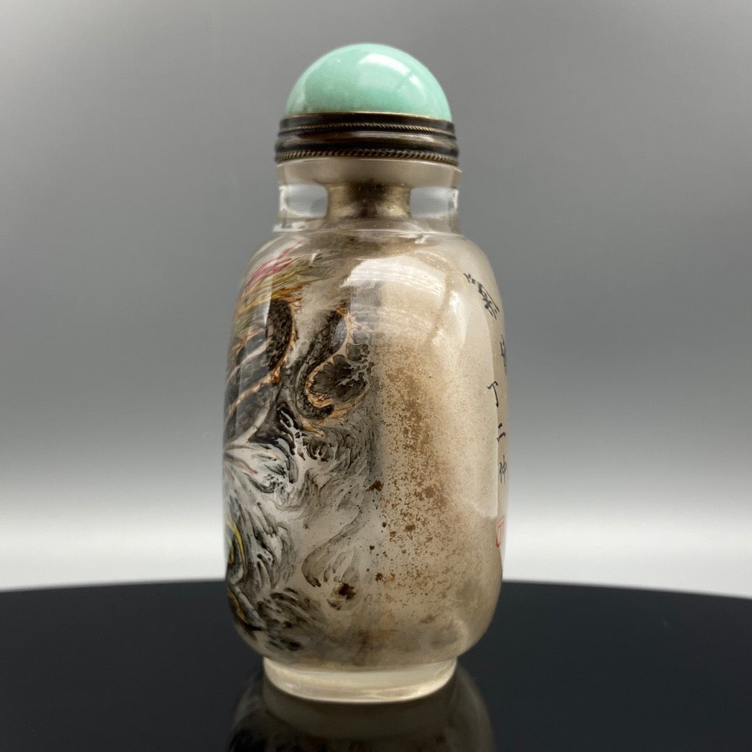 Chinese antique handmade painting "Er Long Xi Zhu" glass inner painting snuff bottle